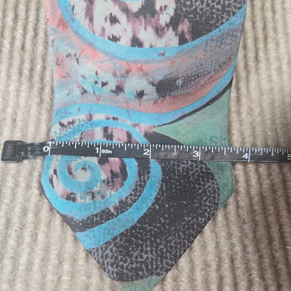 Oscar de la Renta Mens OS Teal Blue Abstract Swirl Silk Necktie